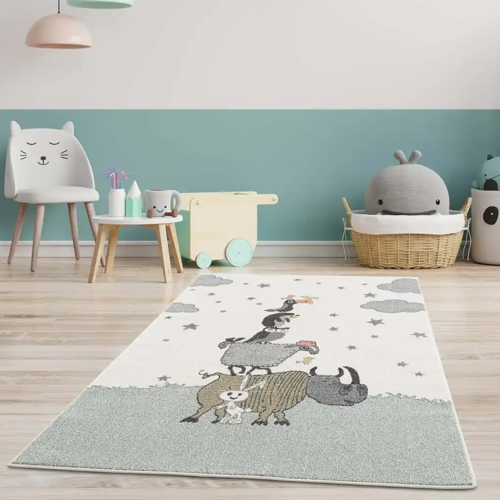 DomTextilu Roztomilý detský koberec na hranie so zvieratkami 41730-197030  140 x 200 cm Zelená | BIANO