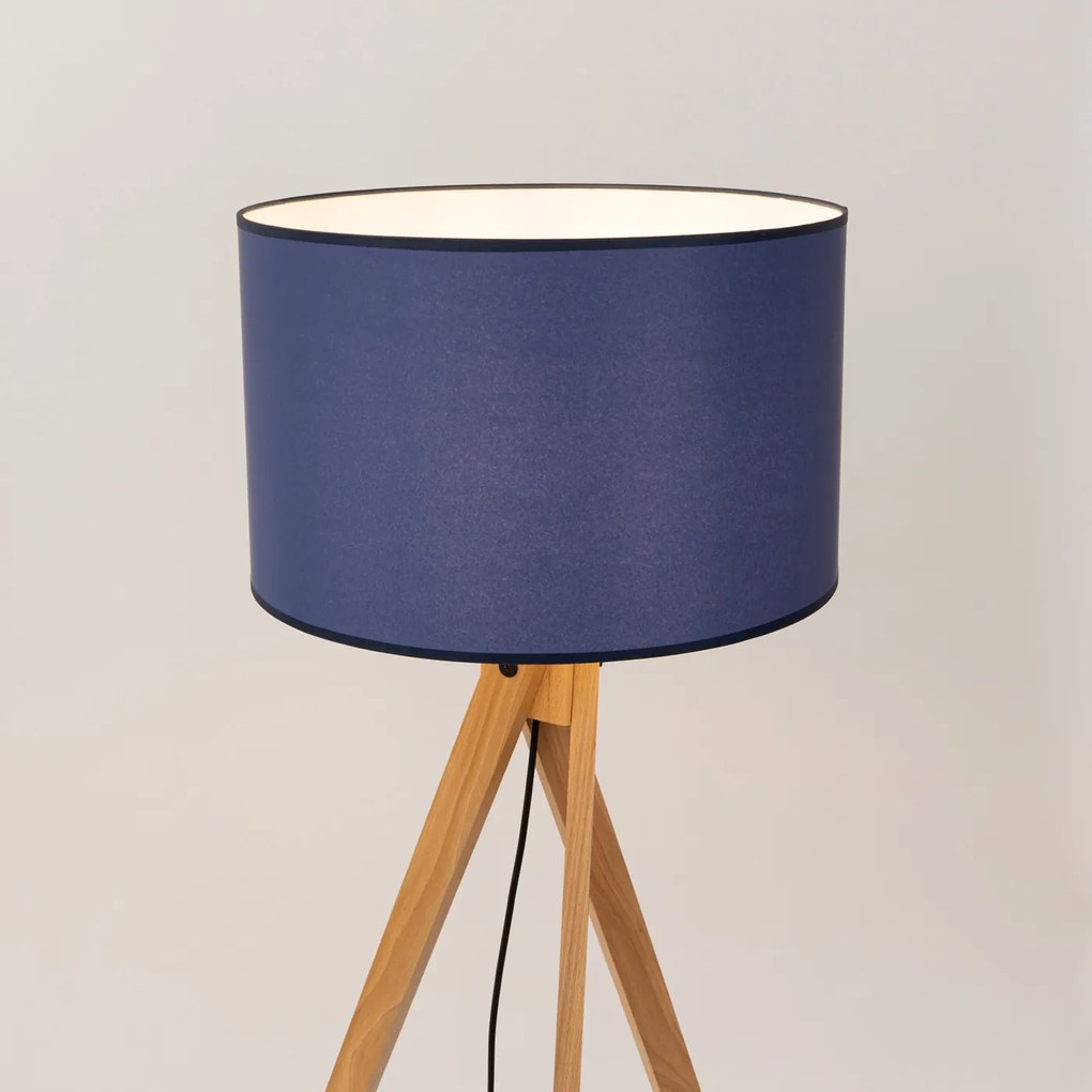 Stojacia lampa Natt, 1x modré textilné tienidlo, drevo