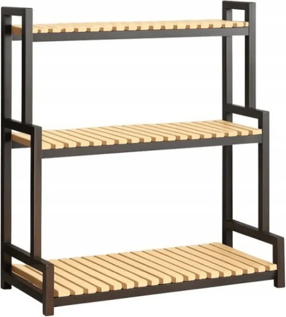 Stojan na kvety GREENY 3 police 95x80 cm, čierny / dekor dub