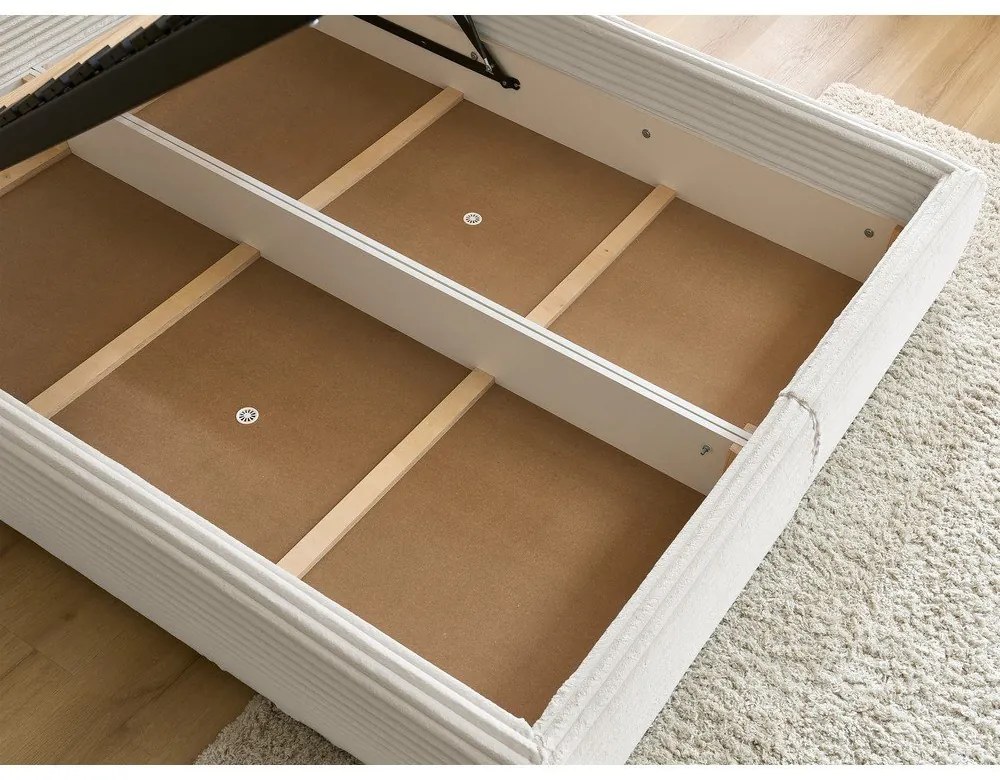 Krémovobiela čalúnená dvojlôžková posteľ s úložným priestorom s roštom 160x200 cm Jade – Bobochic Paris