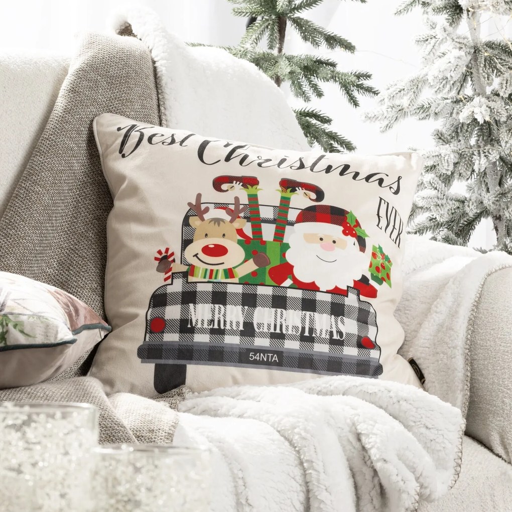 VIANOČNÁ DEKORAČNÁ OBLIEČKA NA VANKÚŠ SANTA7 45X45 CM VZOROVANÁ