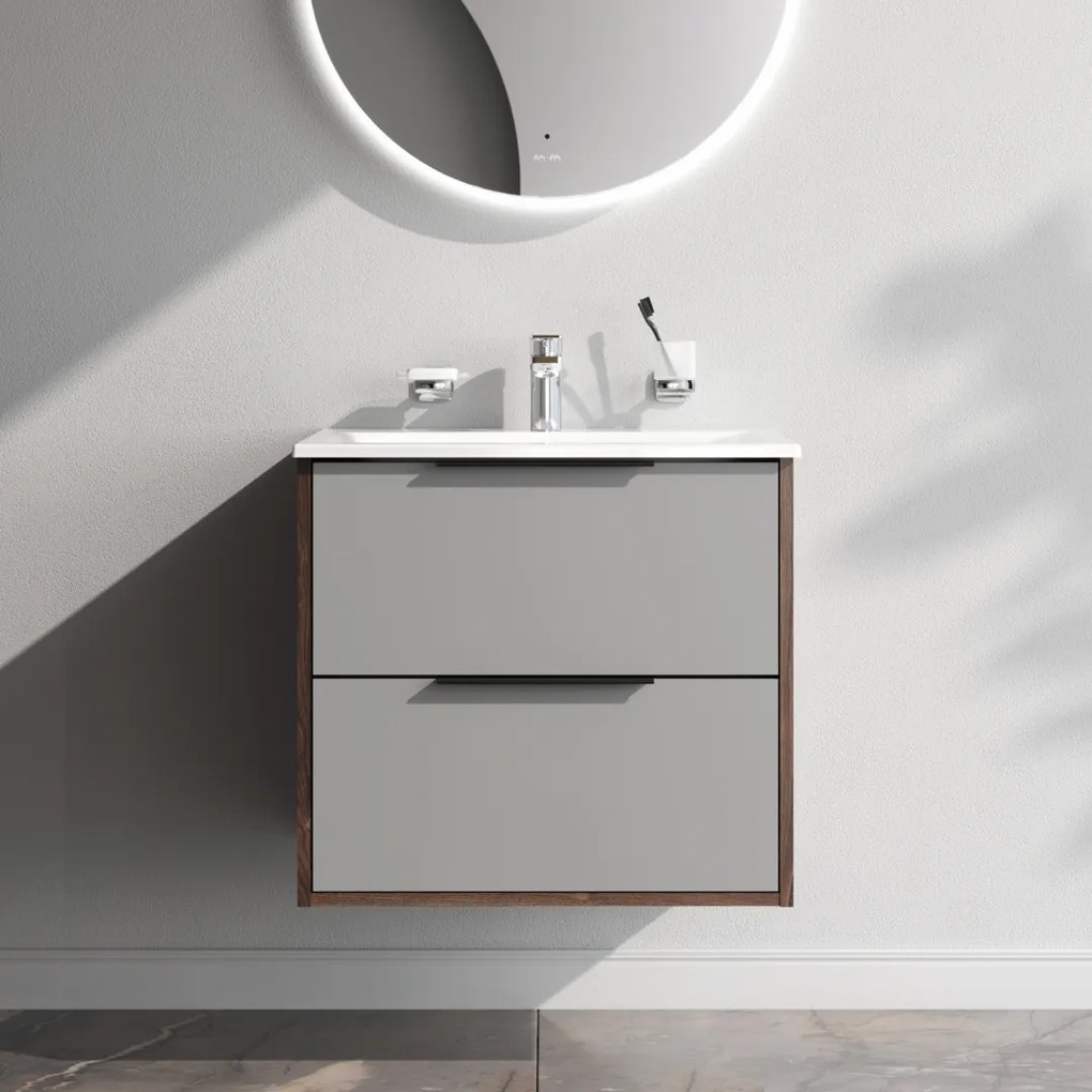 Skrinka s umývadlom 60 AM.PM Flash MNAFHX0602GM závesná, 2 zásuvky, matný grafitový