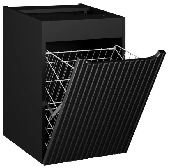 Závesná kúpeľňová skrinka Nova Black s košom na bielizeň 81-40-1D čierna