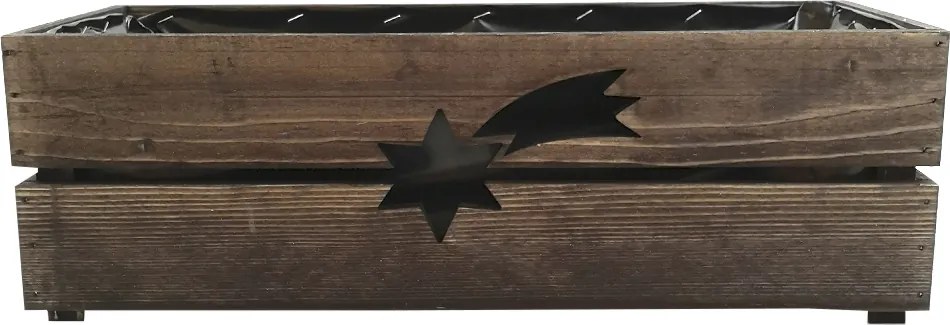 AMADEA Drevený vianočný kvetináč s kométou tmavý, vo vnútri s čiernou fóliou, 52x21,5x17cm, český výrobok