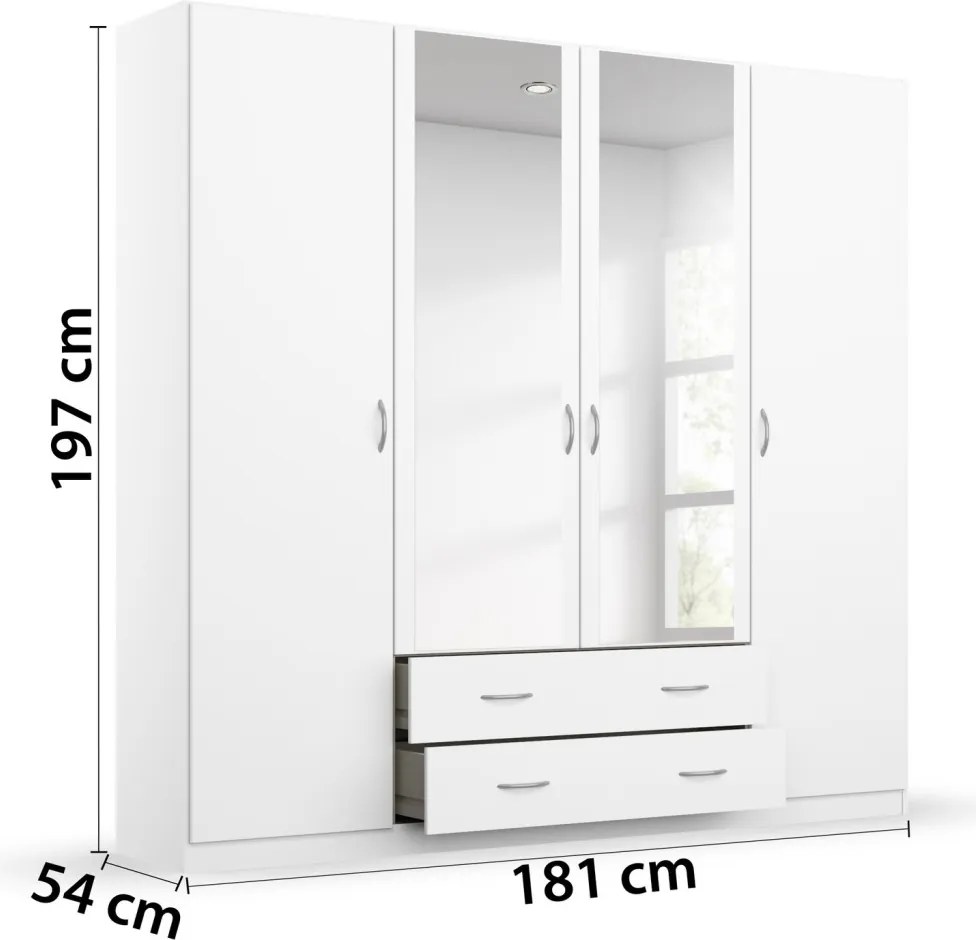 Šatníková skriňa Case, 181 cm,biela / biela