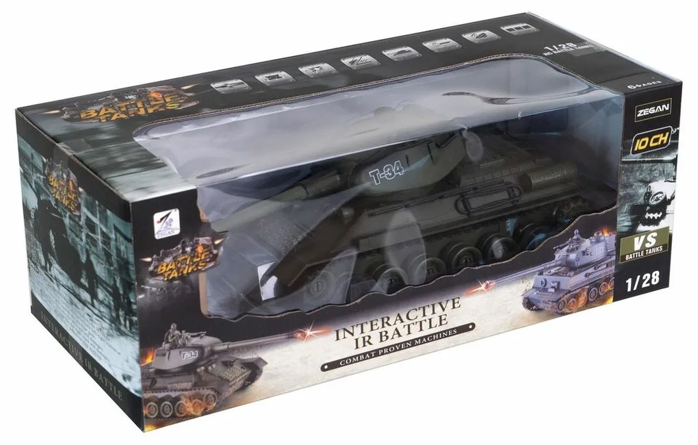 Teddies Tank RC T-34/85 so zvukom a svetlom, 33 cm, na batérie + dobíjací pack 27 MHz