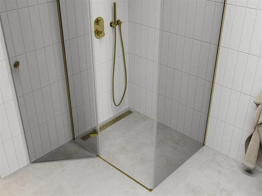 Mexen Roma, sprchový kút 100(dvere) x 80(stena) cm, 6mm číre sklo, zlatý profil, 854-100-080-50-00