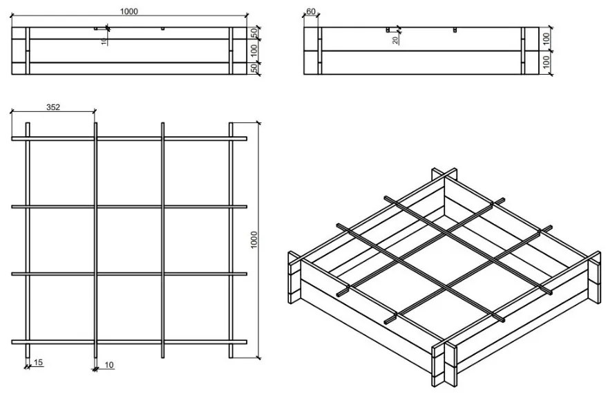 TvojRegal DREVENÝ záhon ZP05 100x100 borovica