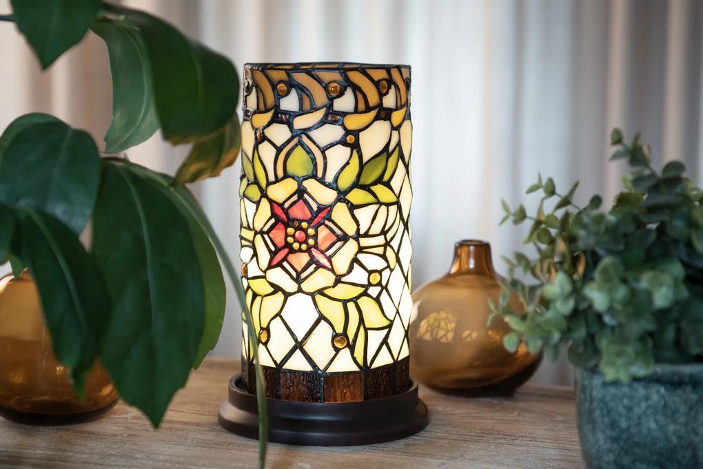 Valcová stolná lampa Tiffany s kvetinou - Ø 15*26 cm E14/max 1*40W