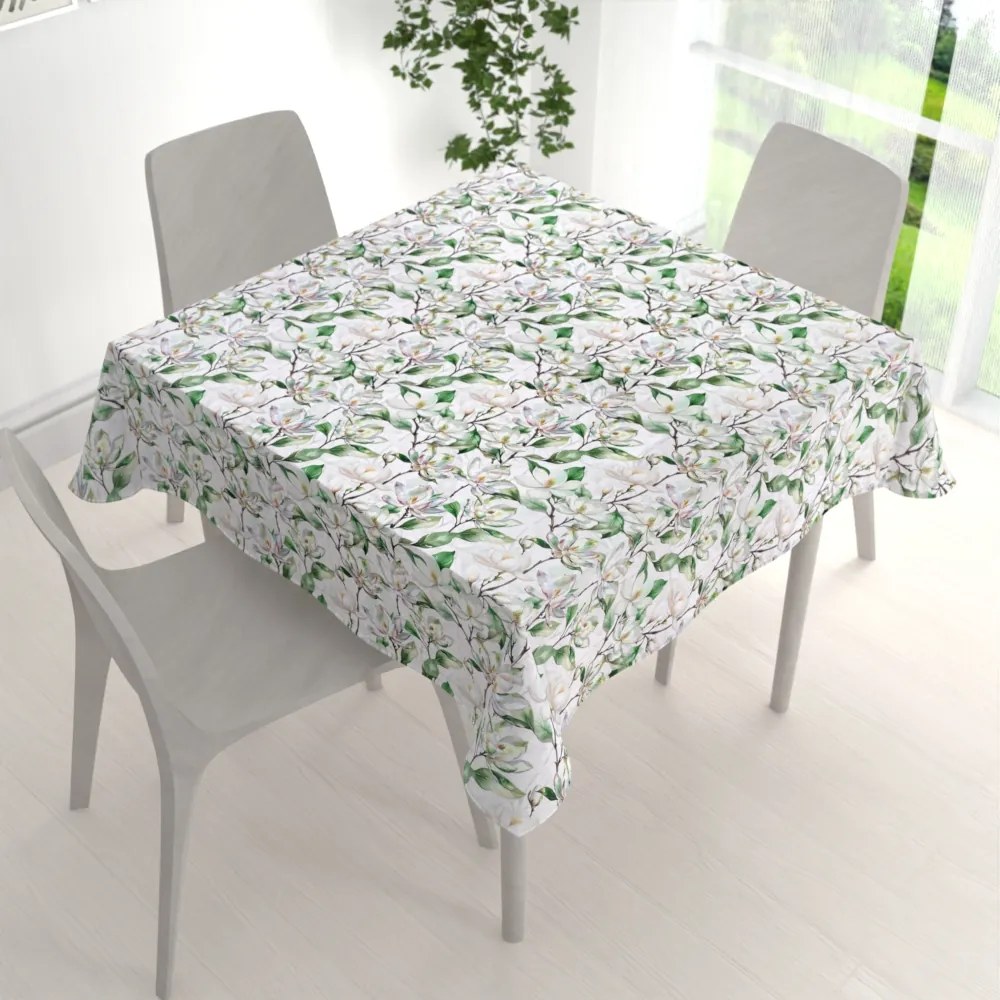 Biante Teflónový štvorcový obrus TF-117 Kvety magnólie na bielom 80x80 cm