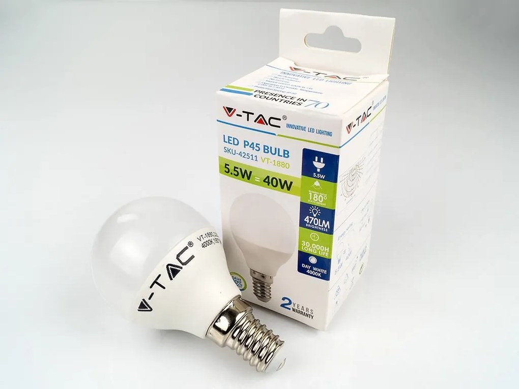LED žiarovka E27 P45 5,5W teplá biela
