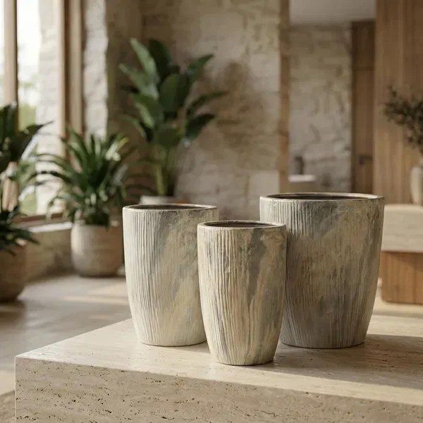 Sada 3 ks kvetináčov NEVA MARBLE X béžová/sivá