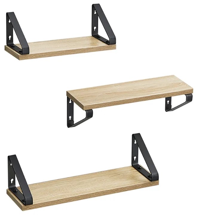 Vasagle Nástenné konzolové police ABBY, 3ks, 30/35/40x12cm, čierna/bledá hnedá