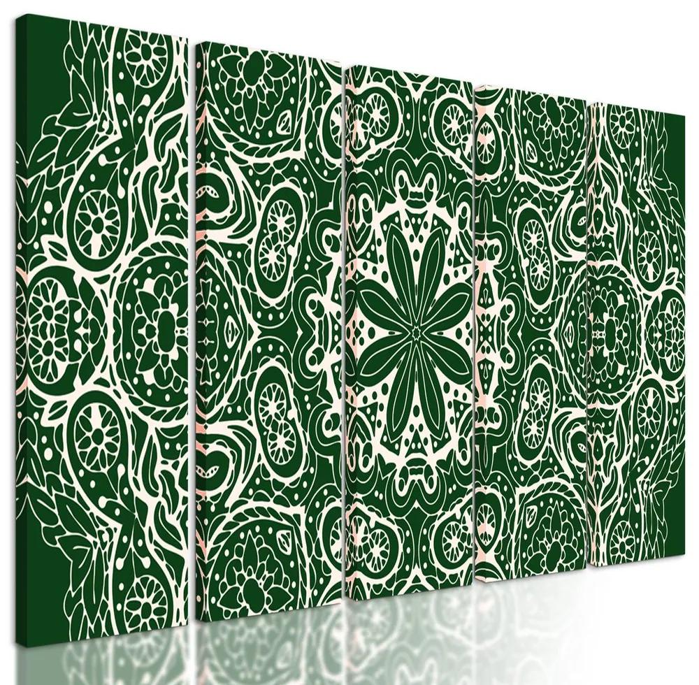 5-dielny obraz Mandala v zelenom štýle