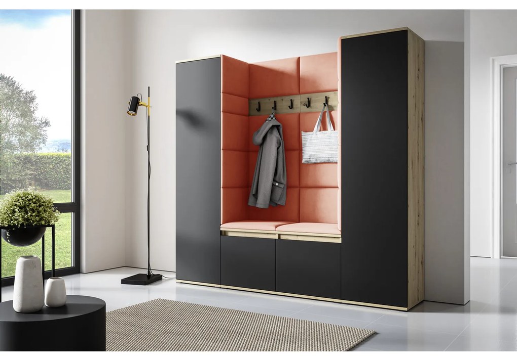 Predsieňová stena AMI 31 Bez zrkadla Dub artisan + čierna Oranžová