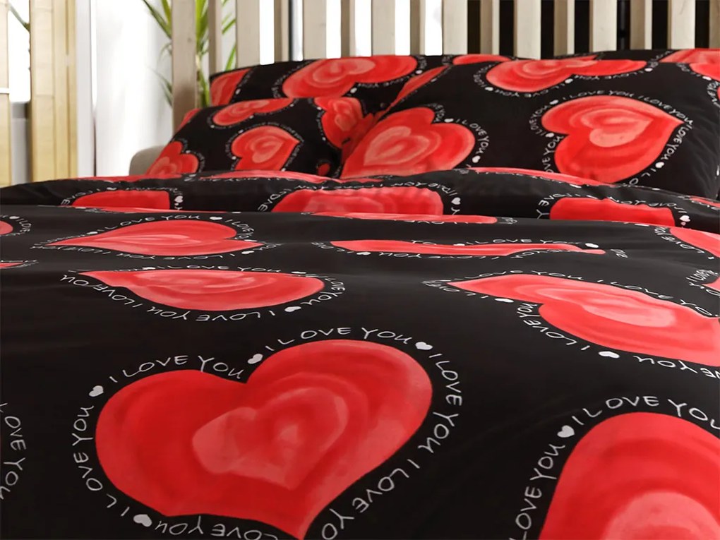 Polybavlnené obliečky na 2 postele VALENTINE, čierne Rozmer obliečky: 2 ks 70 x 90 cm | 2 ks 140 x 200 cm
