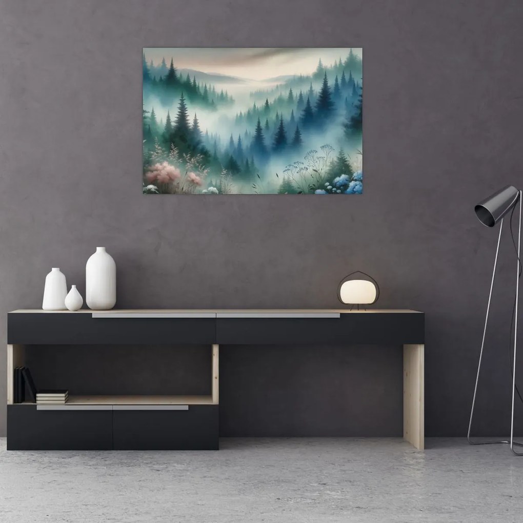 Obraz - Lesná krajina s hmlou (90x60 cm)