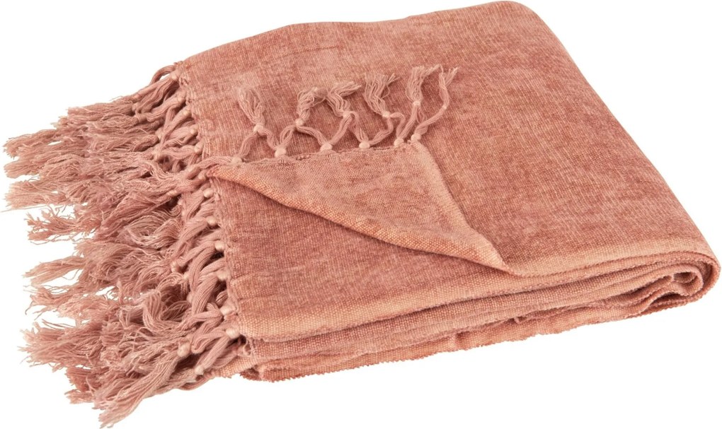 Ružový pléd so strapcami a viskózou Plaid Tassel – 170*130*0,5 cm