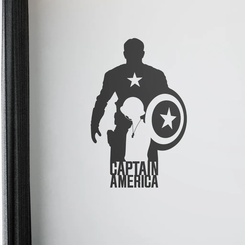 Veselá Stena Samolepka Kapitán Amerika silueta Farba: černá, Veľkosť: 40 x 27 cm