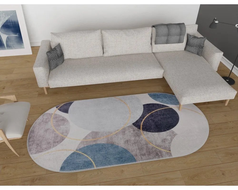 Modro-sivý umývateľný koberec 60x100 cm Oval – Vitaus