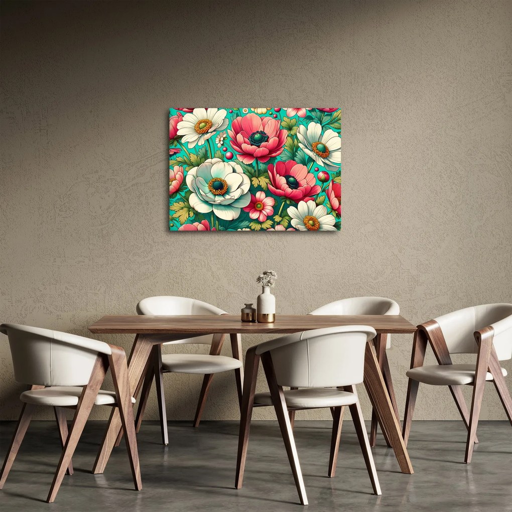 Obraz - Kvety na modrom pozadí (70x50 cm)