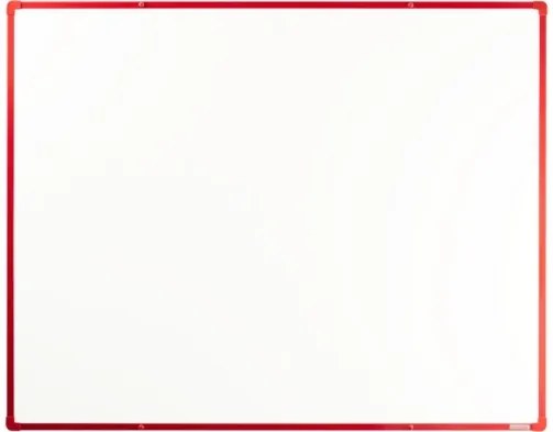 Biela magnetická popisovacia tabuľa s keramickým povrchom boardOK, 1500 x 1200 mm, červený rám