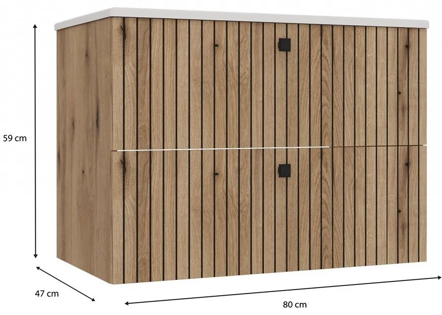 Závesná skrinka s umývadlom TIGO 2S 80 cm dub evoke