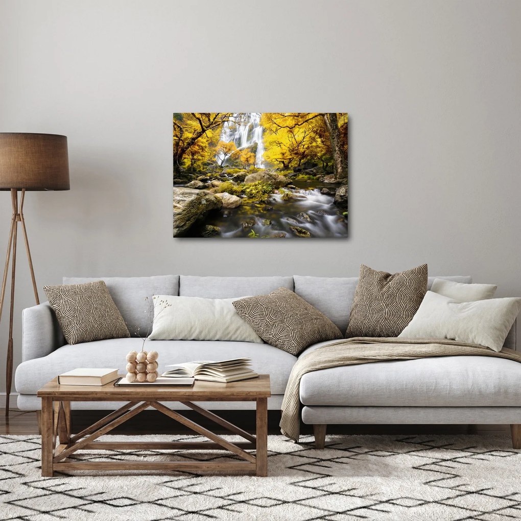 Obraz - Vodopády v jesennej krajine, žlté (70x50 cm)