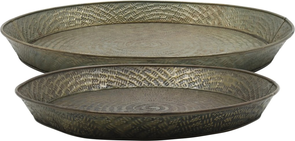 Súprava 2ks mosadzných antik kovových podnosov s vzorom Tray Antique – Ø 50*6 / Ø 40*6 cm