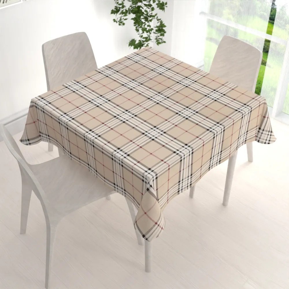 Biante Bavlnený štvorcový obrus Sandra SA-548 Čierno-červeno-biele káro na béžovom 70x70 cm
