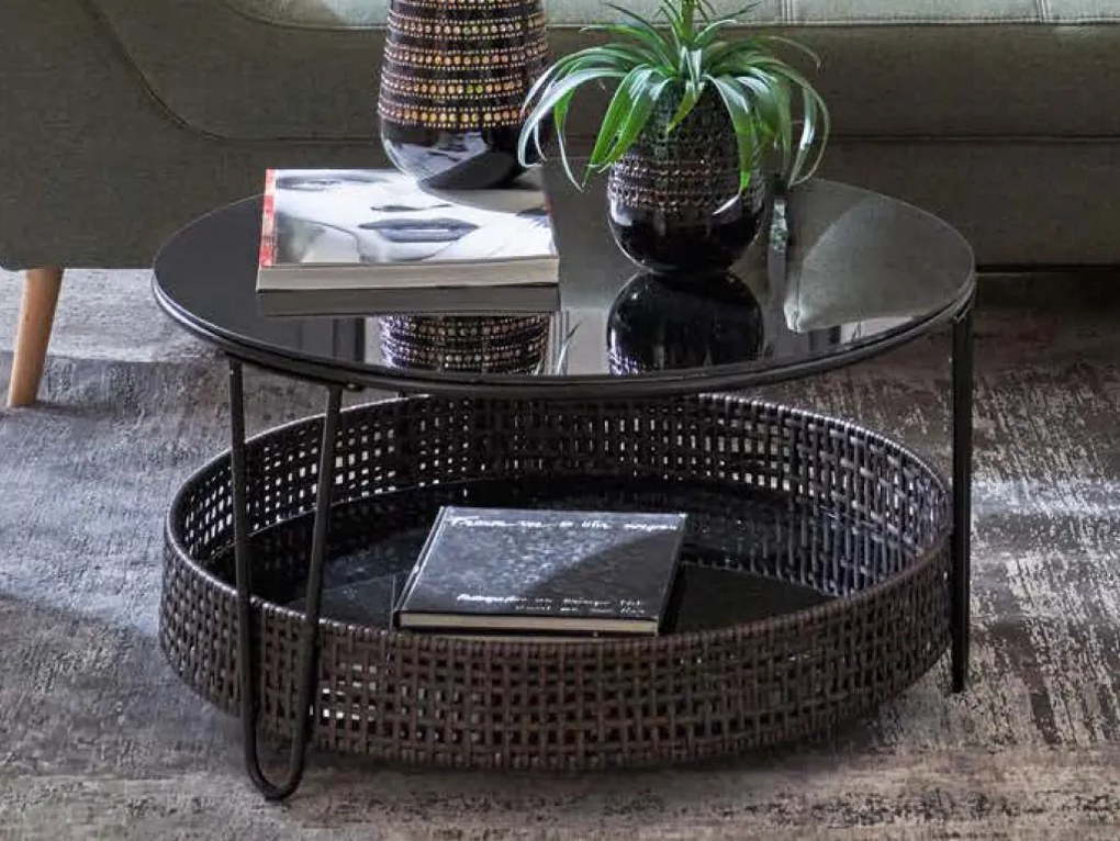 Okrúhly konferenčný stolík Sofia, čierny/ratan