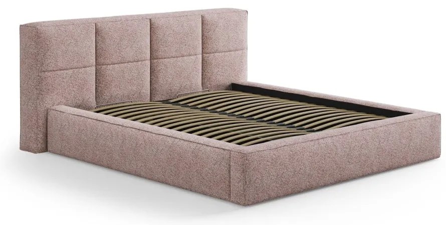 Svetloružová čalúnená dvojlôžková posteľ s úložným priestorom s roštom 200x200 cm Simon Darren – Micadoni