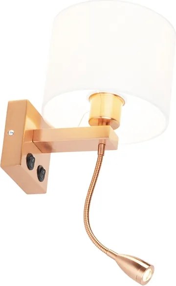 Art Deco nástenná lampa medená s bielym tienidlom - Brescia