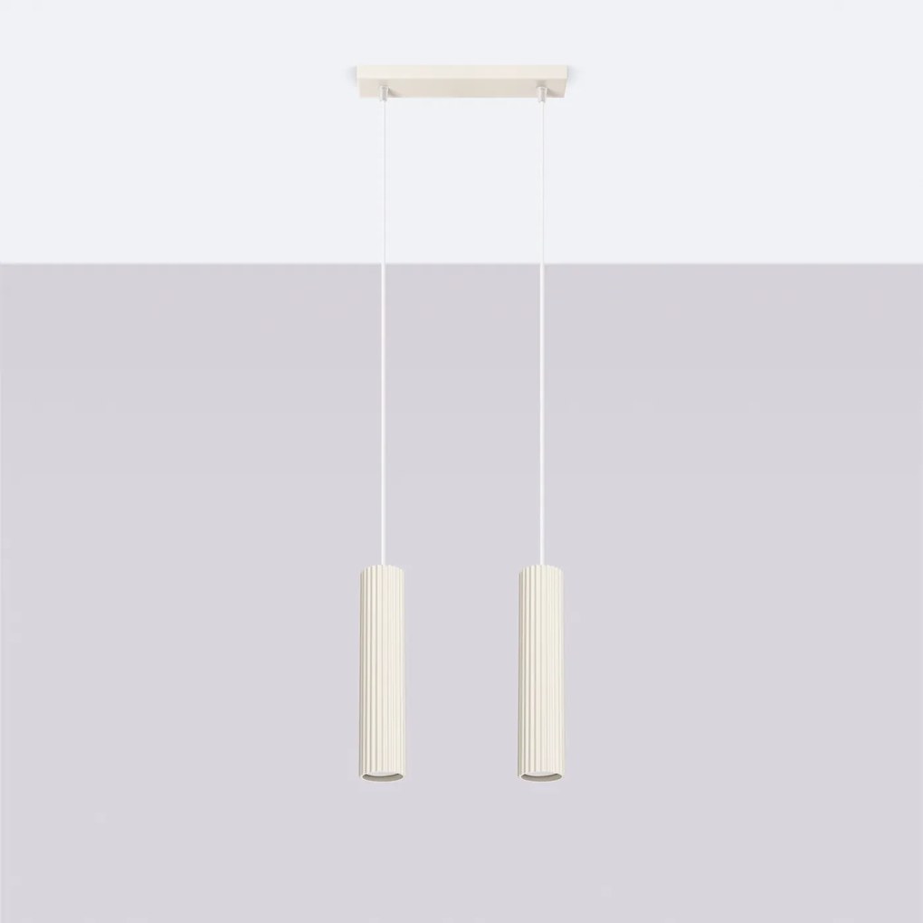 Závesné svietidlo Karbon, 2x béžové kovové tienidlo