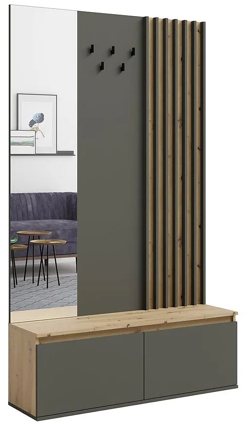 Predsieňový nábytok Doris 90b Dub Artisan/Sivá s lamelami