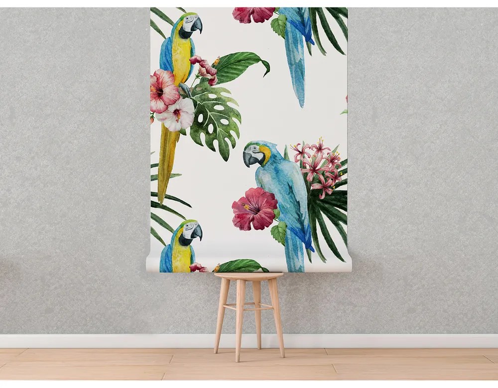 Fototapeta Lenivé papagáje medzi kvetinami Samolepící 250x250cm