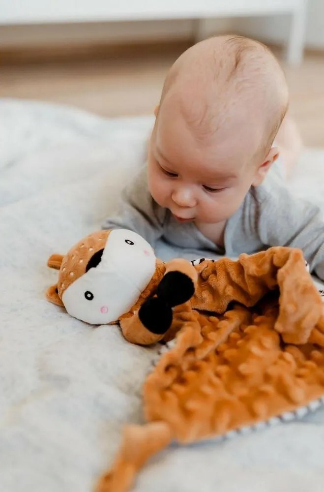 Usínačik babyted Srnček, hryzátko, hrkálka plyš 25 x 25cm, hnedá