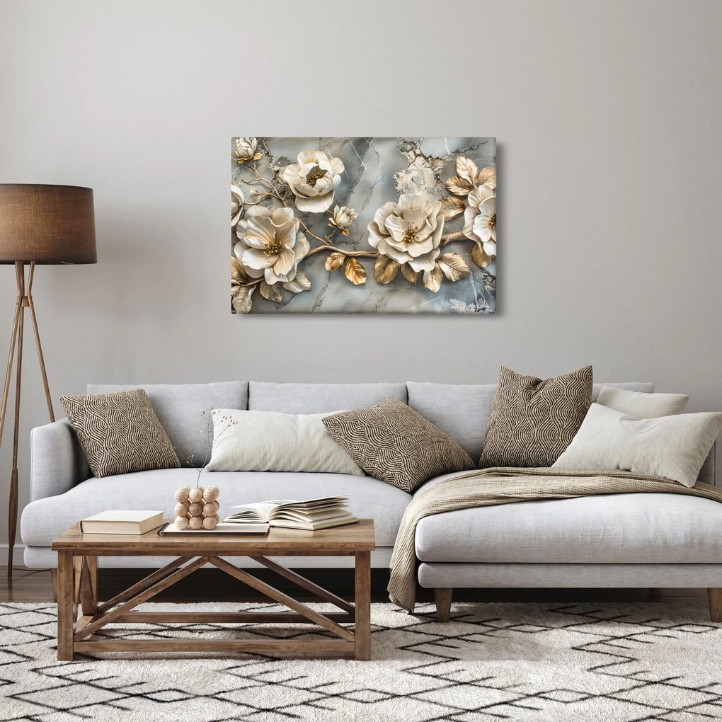 Obraz - Mramorové pozadie s kvetmi (90x60 cm)