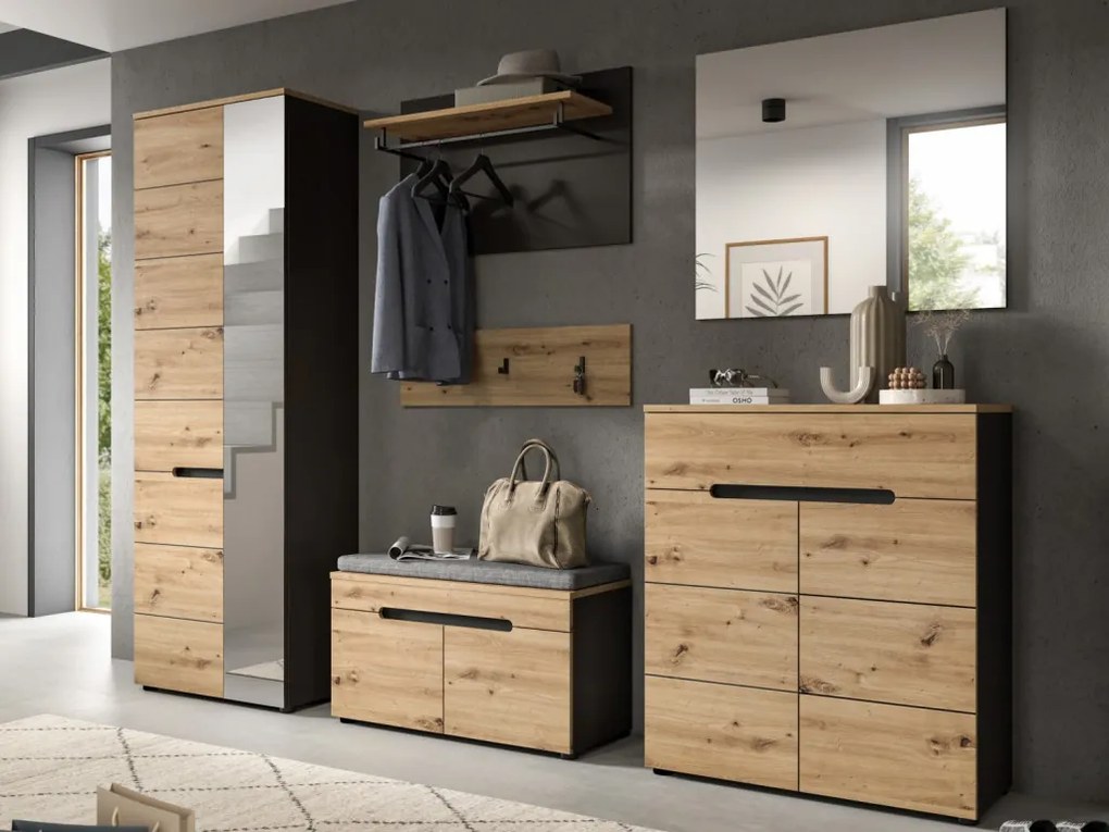Predsieňová zostava Cano (6-dielna), šedá/dub artisan