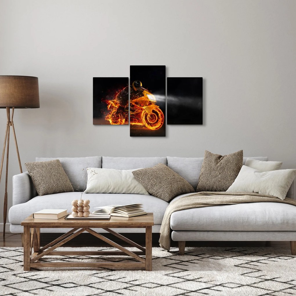 Obraz - Motorkár s plameňmi (90x60 cm)