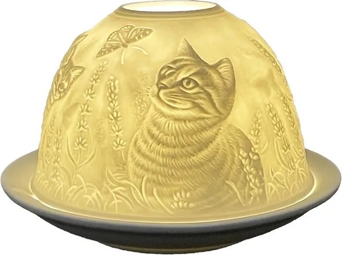 Biely porcelánový svietnik na čajovku mačička s mačiatkami Paollo - Ø 12*8 cm