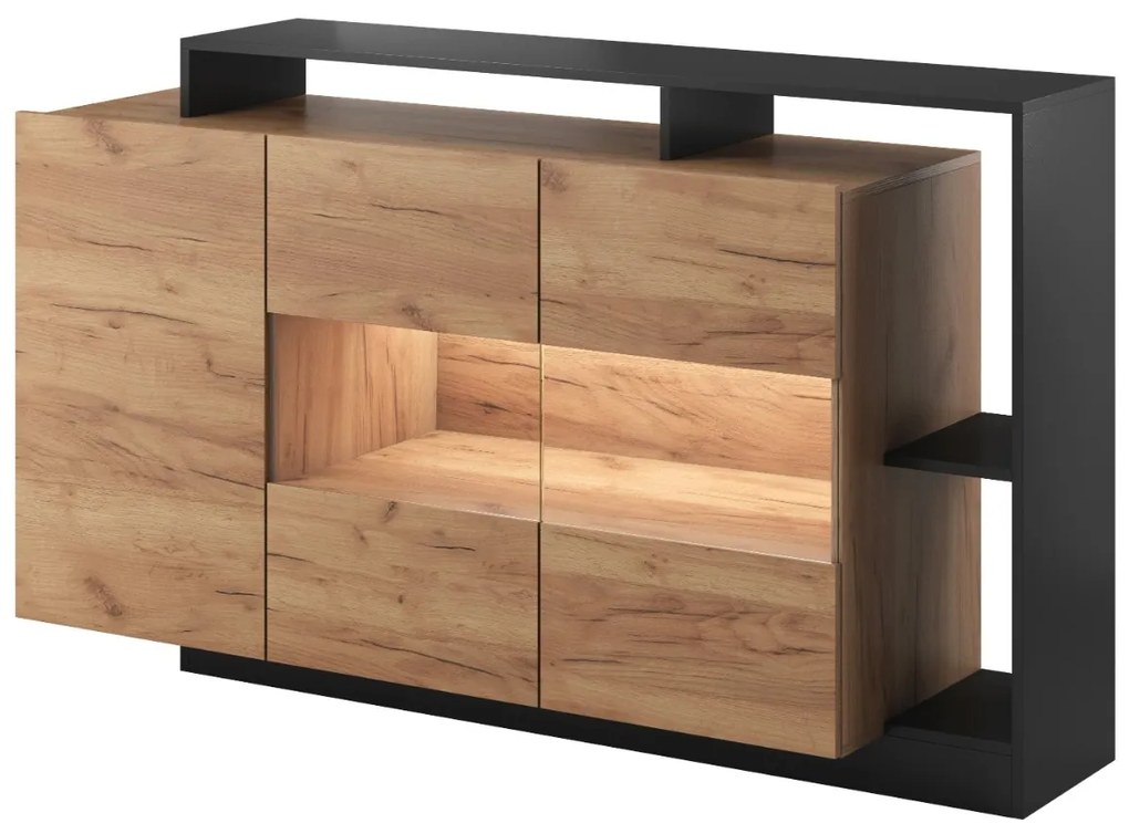 KOMODA LEANDER DUB CRAFT / ANTRACIT LED 155 cm