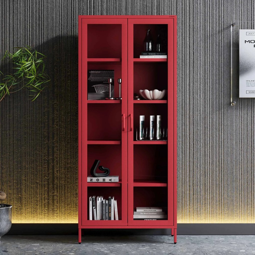 Vitrína ANGELO, 800 x 1850 x 450 mm, Modern: červená