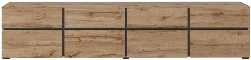 Moderný TV stolík Cross 225 cm - dub wotan / čierna