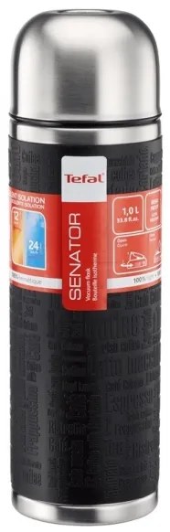 Tefal - Termoska s hrnčekom 1 l SENATOR nerez/čierna