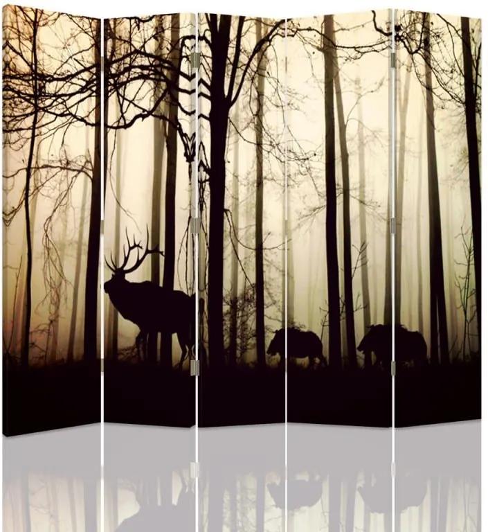 CARO Paraván - Animals In The Forest | päťdielny | obojstranný 180x150 cm