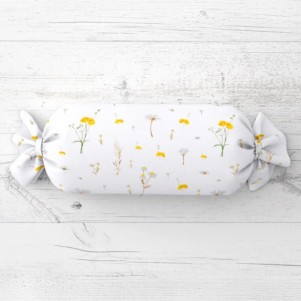 Biante Vankúš valec bonbon Sandra SA-497 Žlté bylinky na bielom 15x40 cm