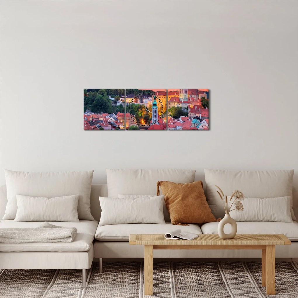 Obraz - Český Krumlov (s hodinami) (90x30 cm)