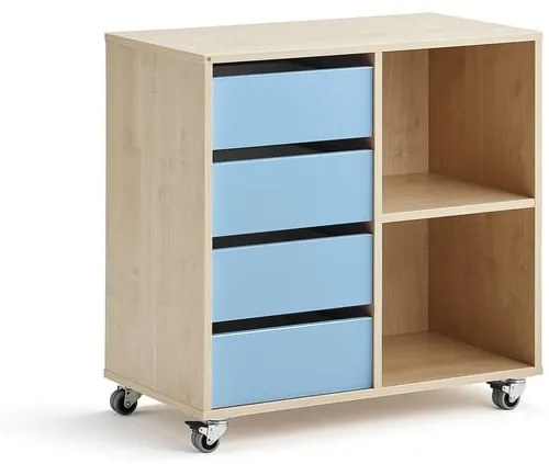 Úložná skriňa CASPER, 4 zásuvky, 2 priehradky, breza, modrá