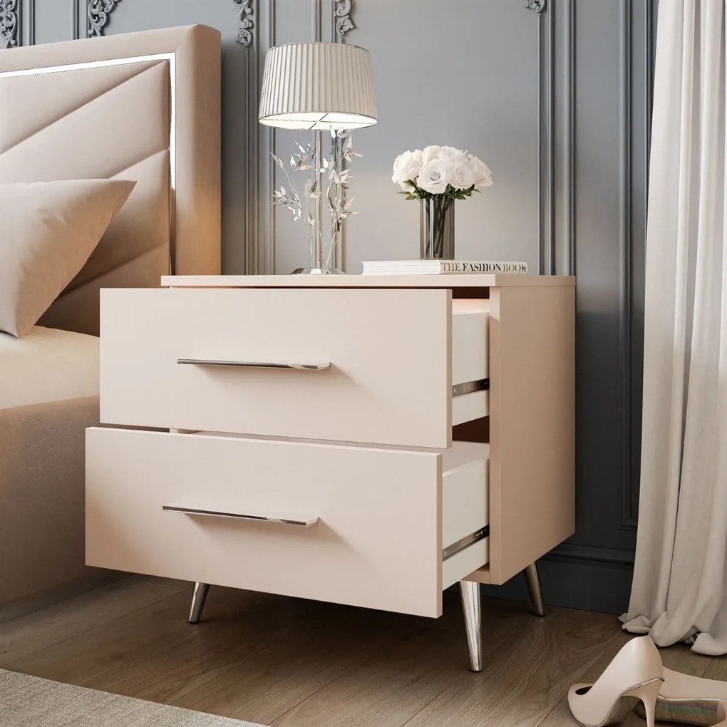 NOČNÝ STOLÍK MARION 2 KAŠMÍR STRIEBORNÉ NOŽIČKY ÚCHYTKY